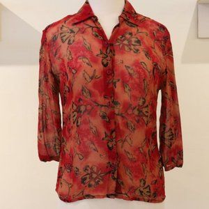 Red Micro Mesh Patterned Button Down